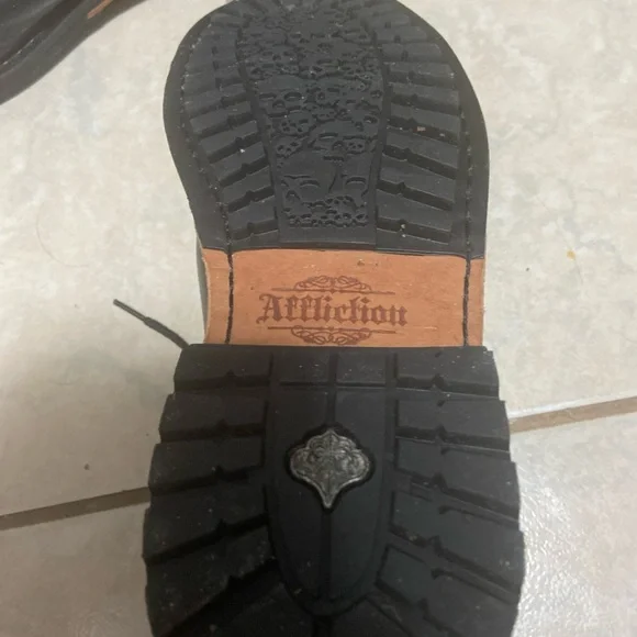 AFFLICTION Combat Biker Distressed Lace Leather/Canvas Dragon Shoes Size 11 US - Picture 8 of 11